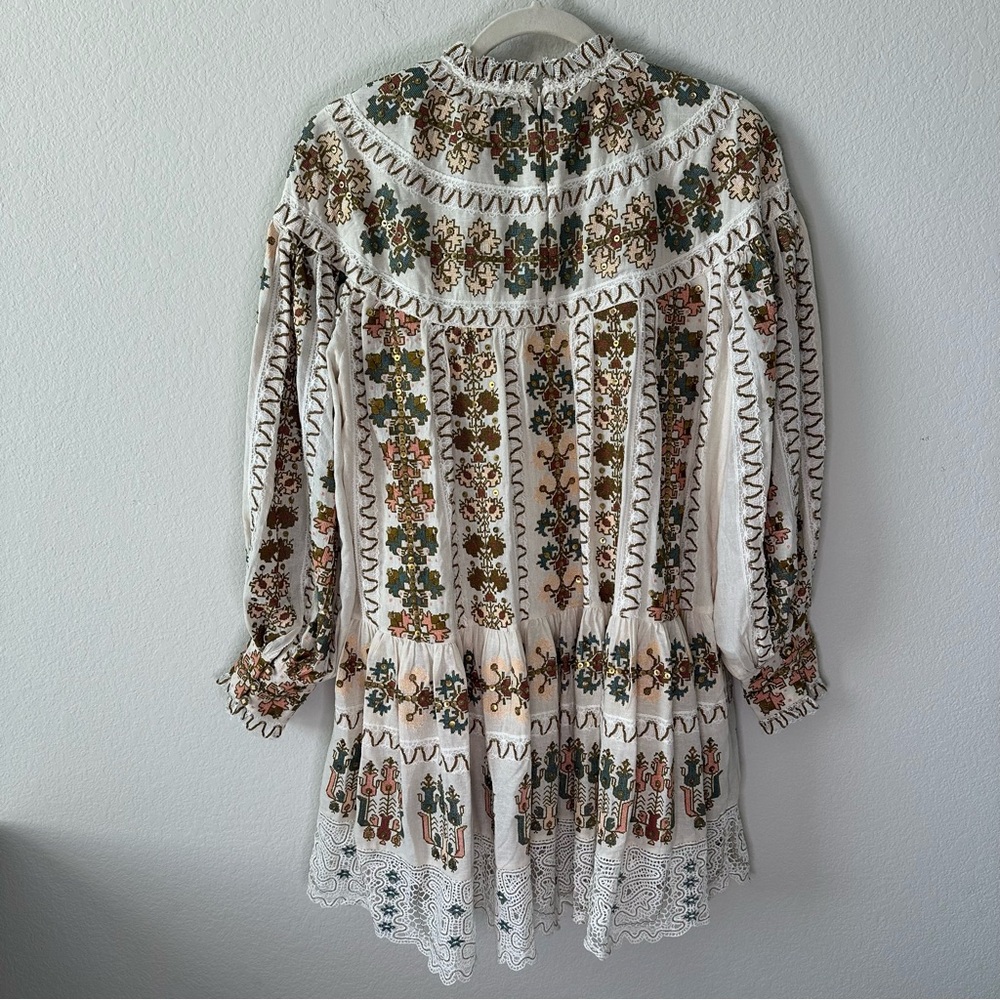 ULLA JOHNSON Alexandra Crochet-Trimmed Beaded
Embroidered Silk Mini Dress SZ 4 - Picture 12 of 12